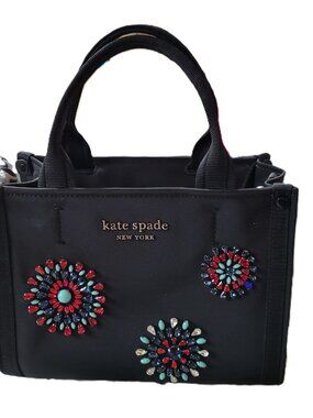 P662-NWOT Kate Spade Sam Little Fireworks Embellished Nylon Black Bag